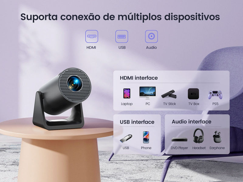 Mini projetor Wimius L1 com suporte a 1080P 300 ANSI Android 11 Wifi Bluetooth