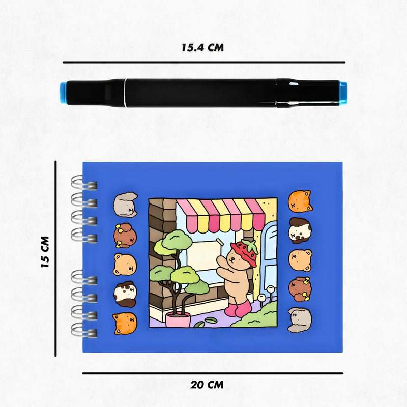 Kit Livro De Colorir Capa Dura + 36 Canetinhas - Azul