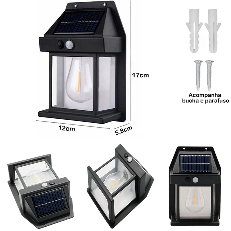 Lâmpada de Parede Solar com Sensor.