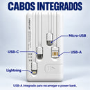 Power Bank 20.000mAh com Cabos Integrados USB-C, Lightning e Micro-USB BRANCO