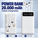 Power Bank 20.000mAh com Cabos Integrados USB-C, Lightning e Micro-USB BRANCO