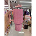 Copo Térmico 1200ml Com Strass Brilhante Com Alça Tampa E Canudo