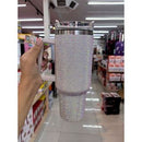Copo Térmico 1200ml Com Strass Brilhante Com Alça Tampa E Canudo