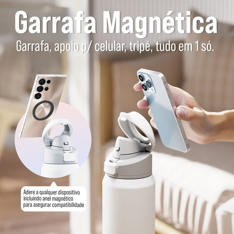 Garrafa Térmica de Aço com Suporte de Telefone Magnético