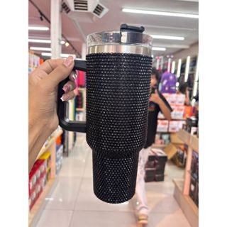 Copo Térmico 1200ml Com Strass Brilhante Com Alça Tampa E Canudo