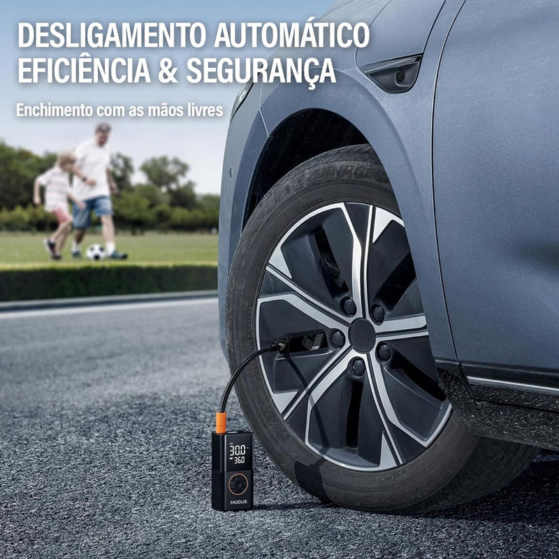 Compressor de Ar Recarregável Portatil com Calibrador e Luz de Emergência