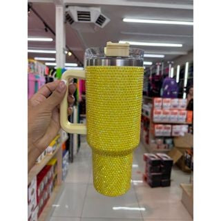 Copo Térmico 1200ml Com Strass Brilhante Com Alça Tampa E Canudo