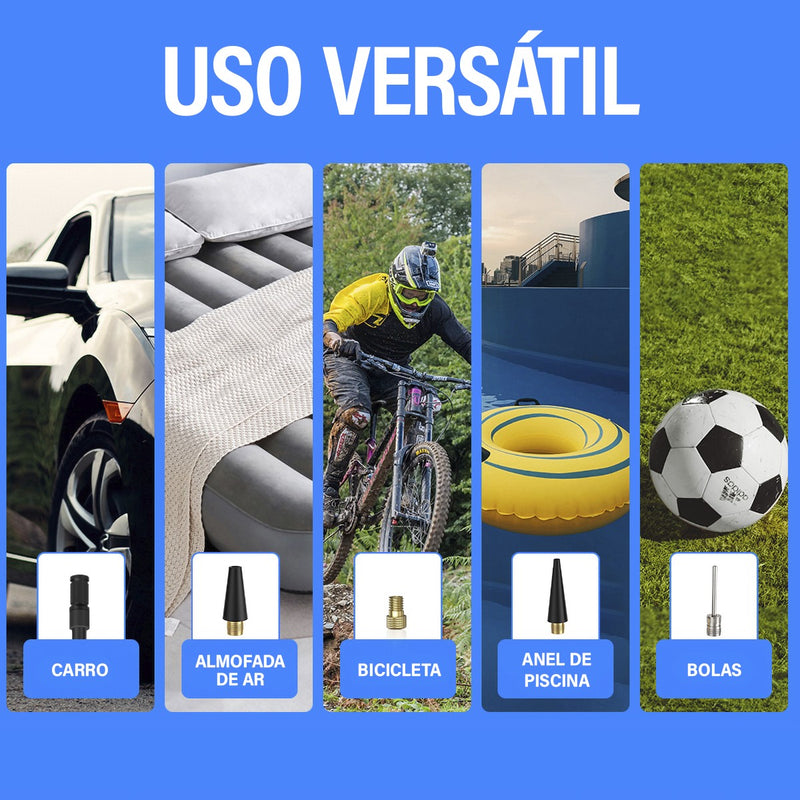 Compressor de Ar Recarregável Portatil com Calibrador e Luz de Emergência