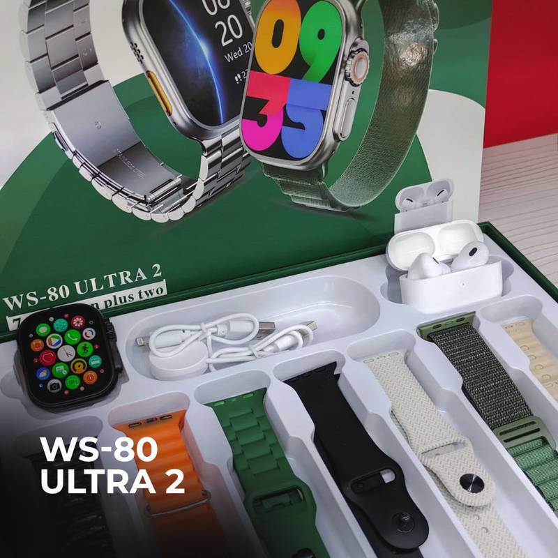 Smartwatch WS 80 Ultra 2 +Fone bluetooth com 7 Pulseiras