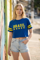 T-Shirt Cropped Estampada Brasil