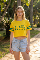 T-Shirt Cropped Estampada Brasil