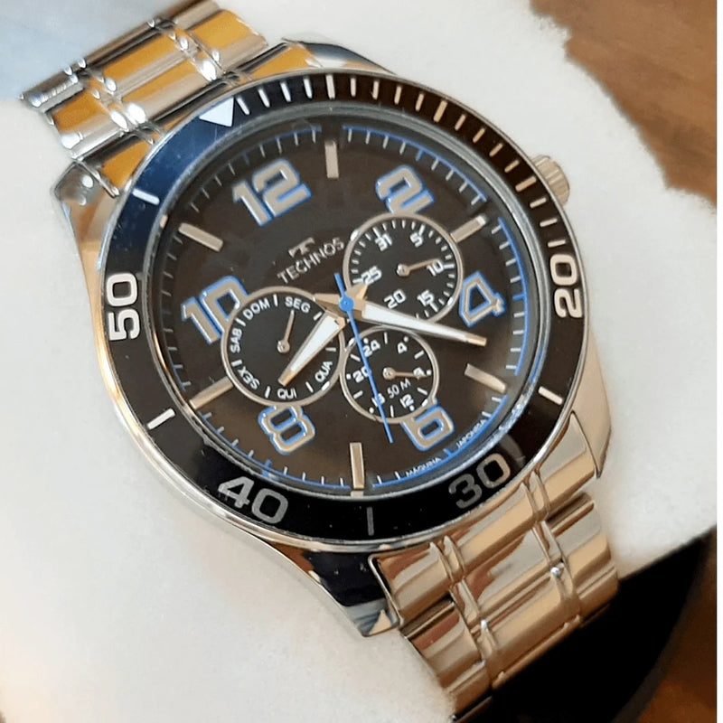 Relógio Technos Masculino Prata Militar Multifuncional A Prova d'água