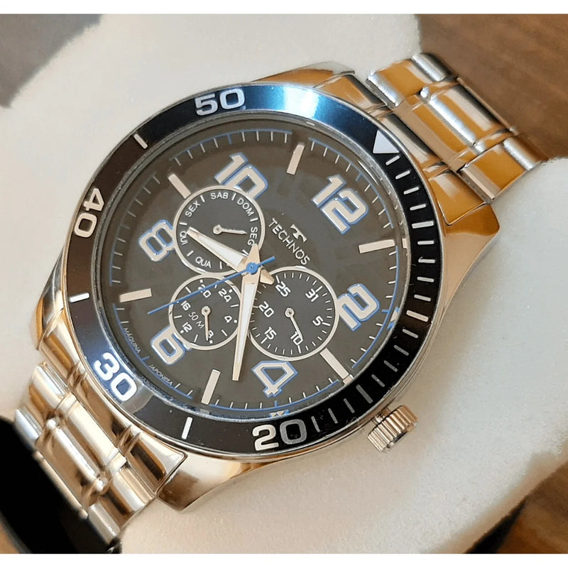 Relógio Technos Masculino Prata Militar Multifuncional A Prova d'água