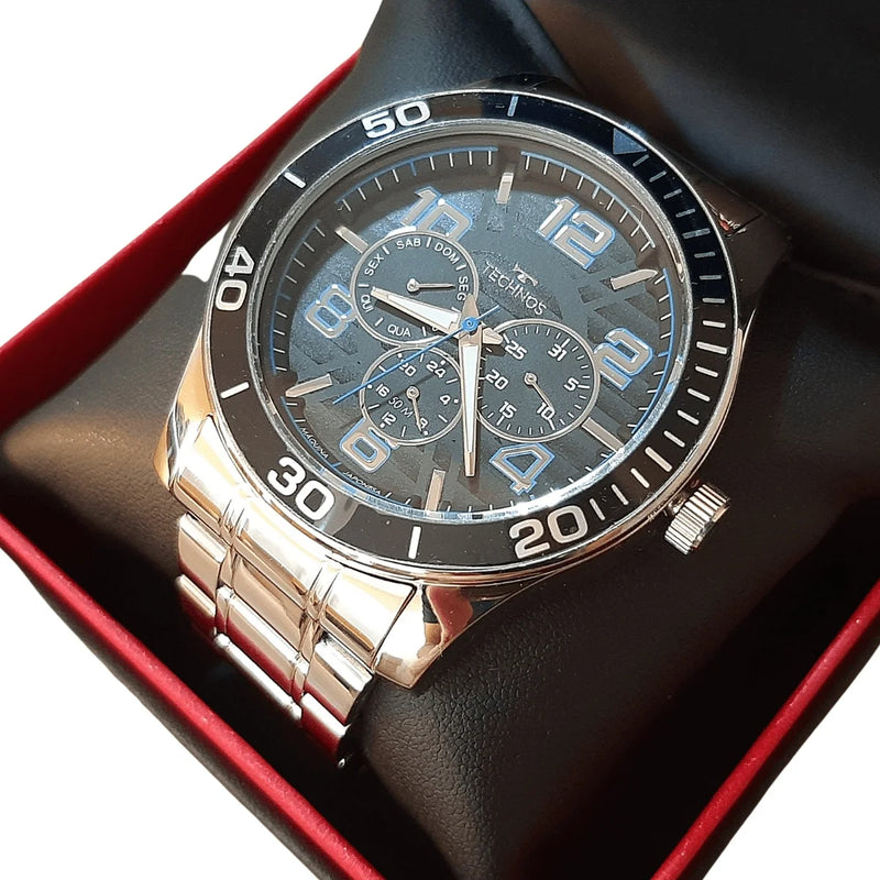Relógio Technos Masculino Prata Militar Multifuncional A Prova d'água