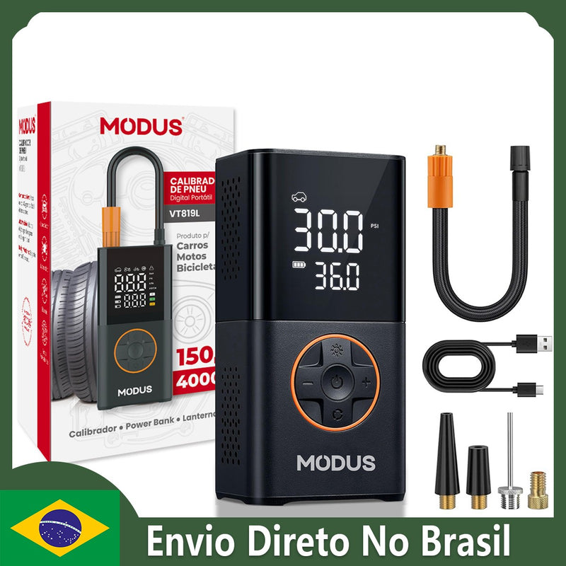 Compressor de Ar Recarregável Portatil com Calibrador e Luz de Emergência