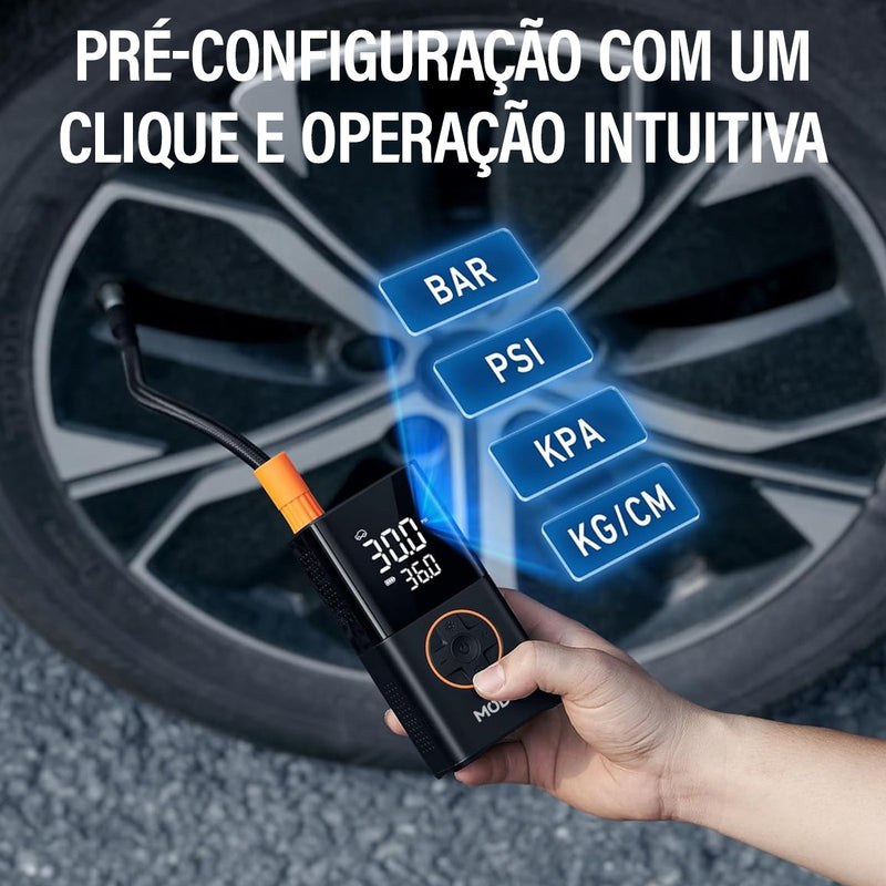 Compressor de Ar Recarregável Portatil com Calibrador e Luz de Emergência
