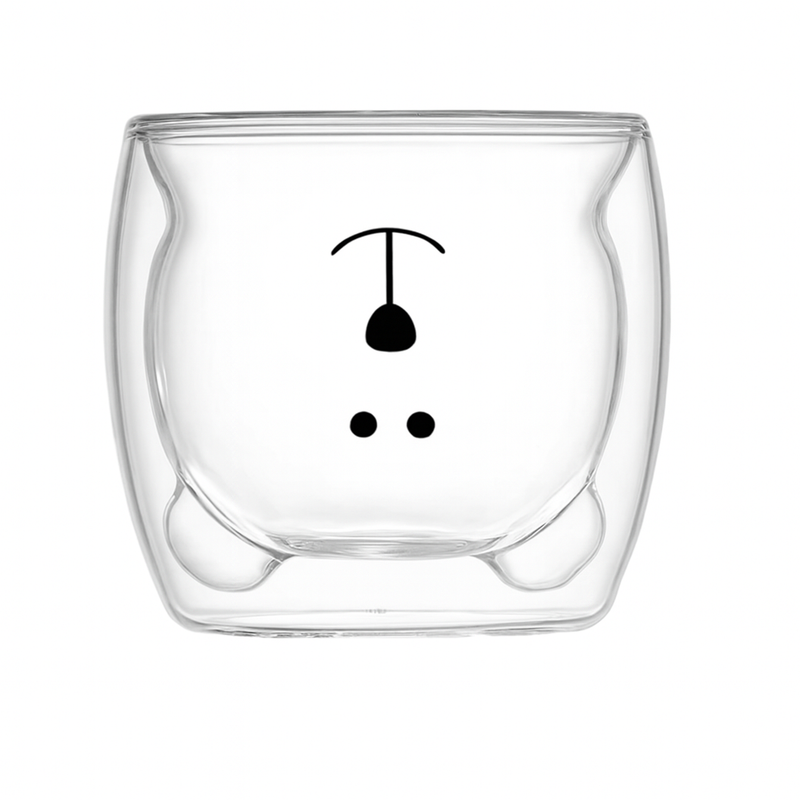 Kit 2 Caneca Urso Dupla Camada de Vidro Resistente ao Calor