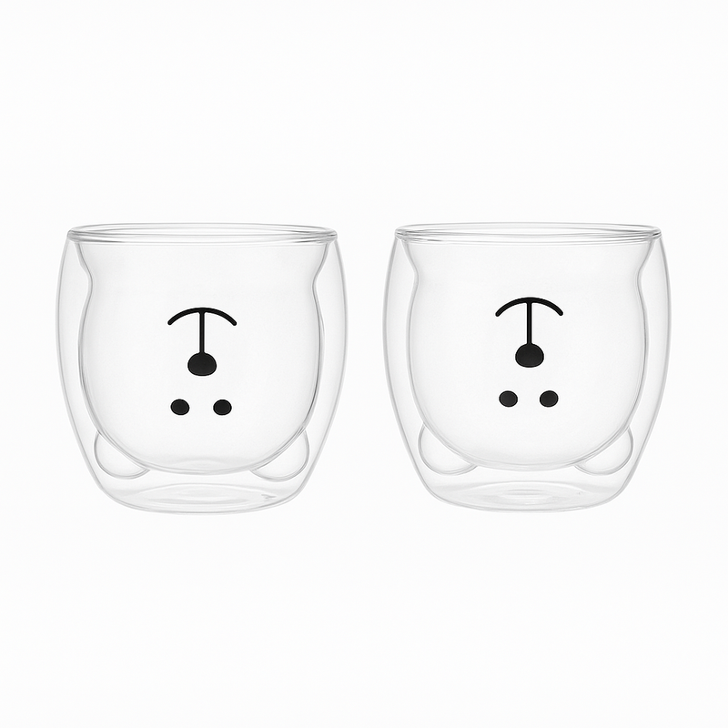Kit 2 Caneca Urso Dupla Camada de Vidro Resistente ao Calor