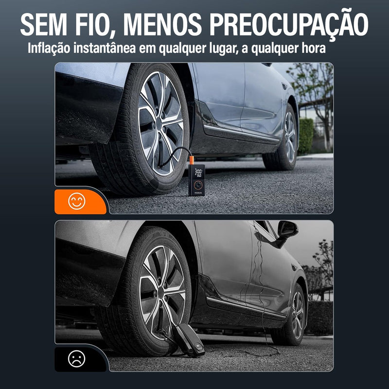 Compressor de Ar Recarregável Portatil com Calibrador e Luz de Emergência