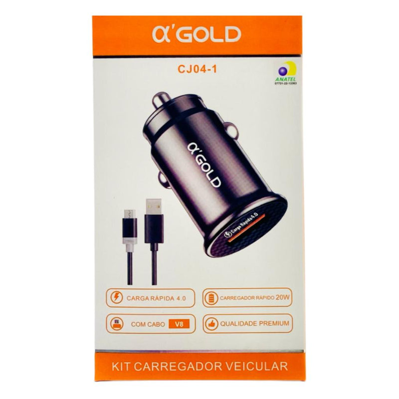 Carregador Veicular AlphaGold Micro USB V8 20W CJ04-1