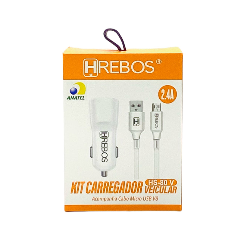 Carregador Veicular Hrebos Micro USB V8 2.4A