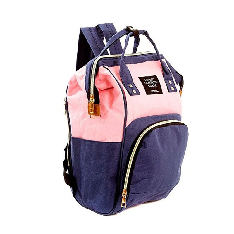 Bolsa Mochila Maternidade Mamãe Bebê Multifunção Azul com Rosa