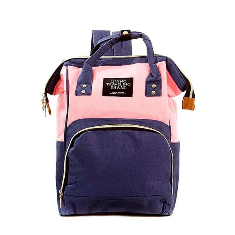 Bolsa Mochila Maternidade Mamãe Bebê Multifunção Azul com Rosa