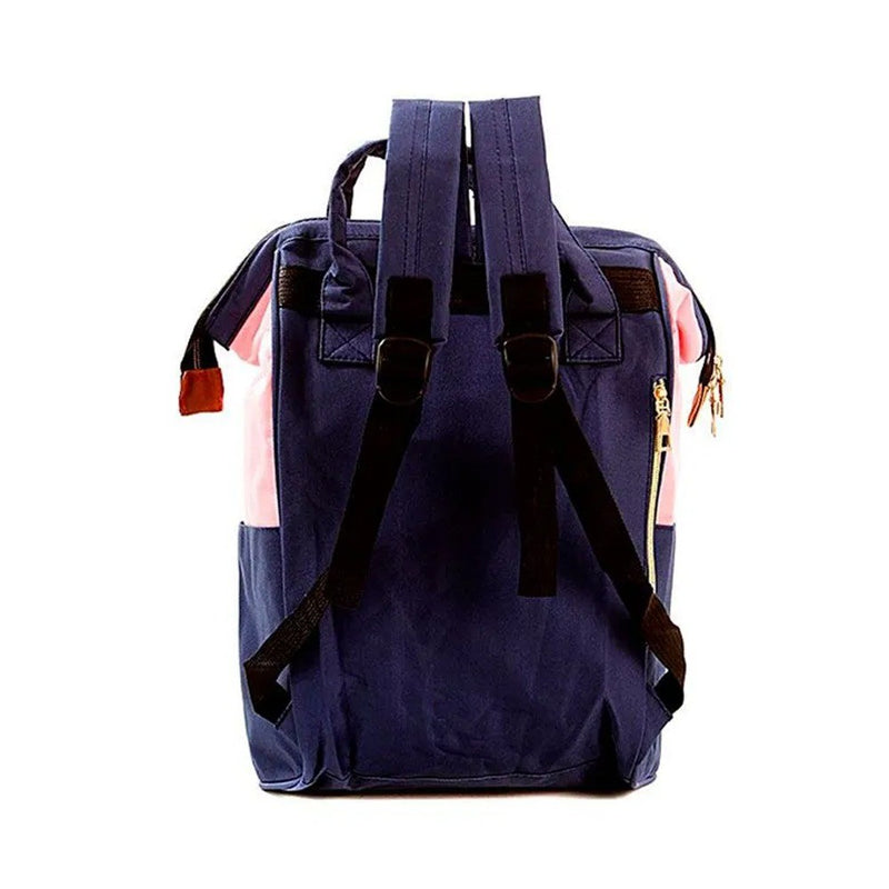 Bolsa Mochila Maternidade Mamãe Bebê Multifunção Azul com Rosa