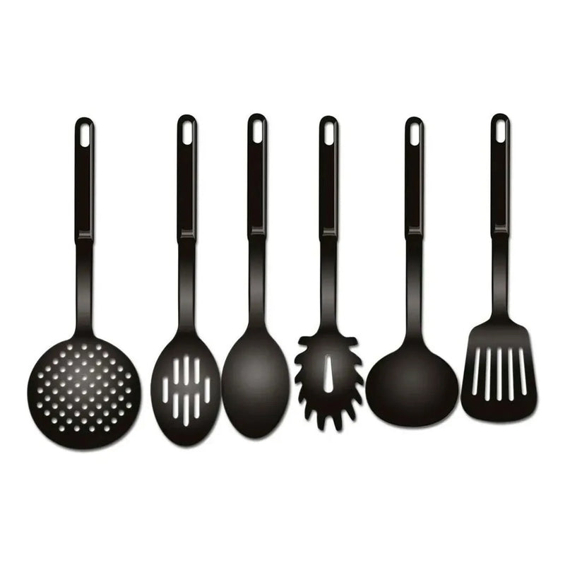 Conjunto Kit Utensílios Cozinha Nylon Colher Concha Escumadeira Espátula Pegadores