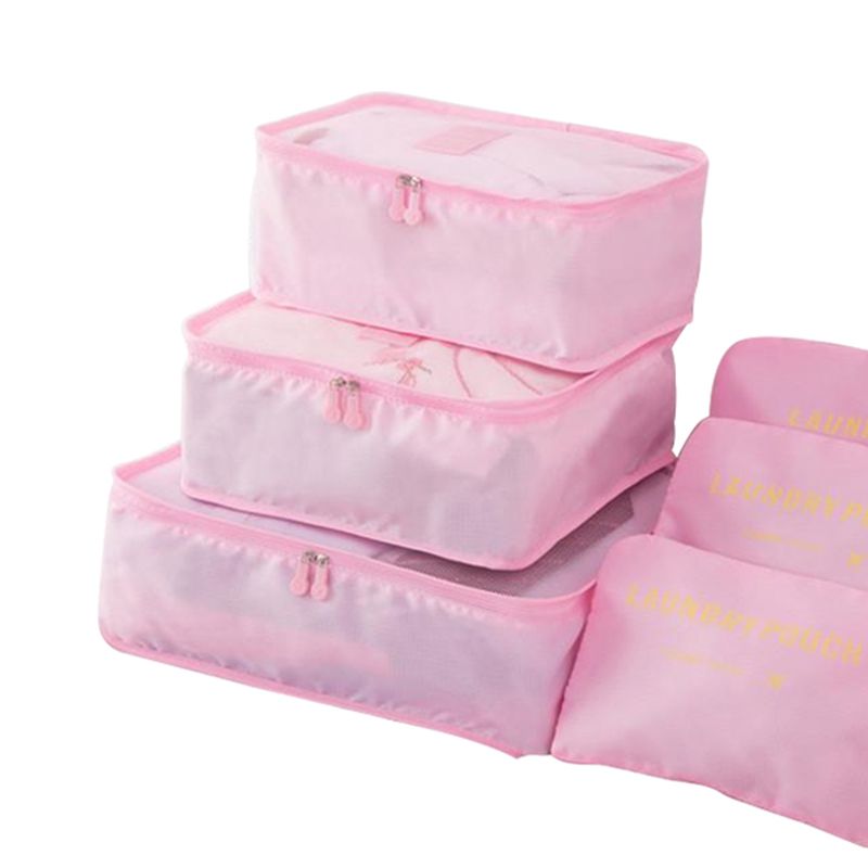 Kit 6 Sacos Organizador De Roupas Para Mala De Viagem Rosa Claro