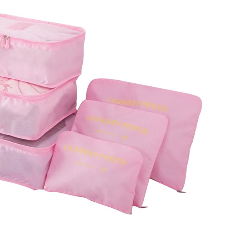 Kit 6 Sacos Organizador De Roupas Para Mala De Viagem Rosa Claro