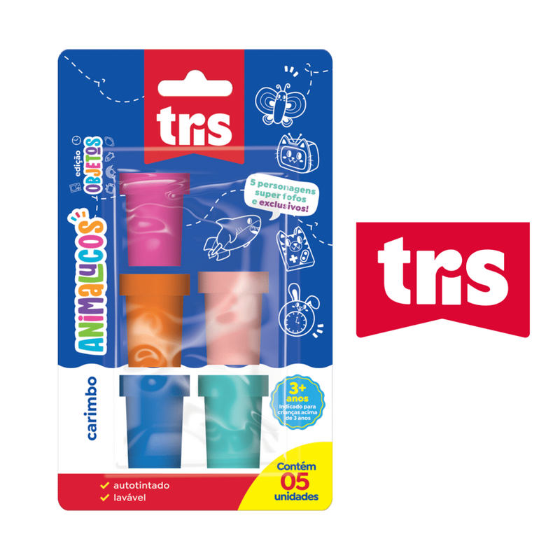 CARIMBO ANIMALUCOS EDIÇÃO OBJETOS COM 5 UNIDADES - TRIS