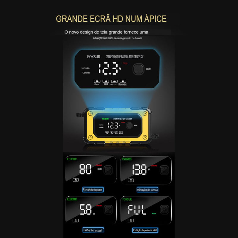 Carregador Automático De Bateria Foxsur 12v/6a Suv Led Truck