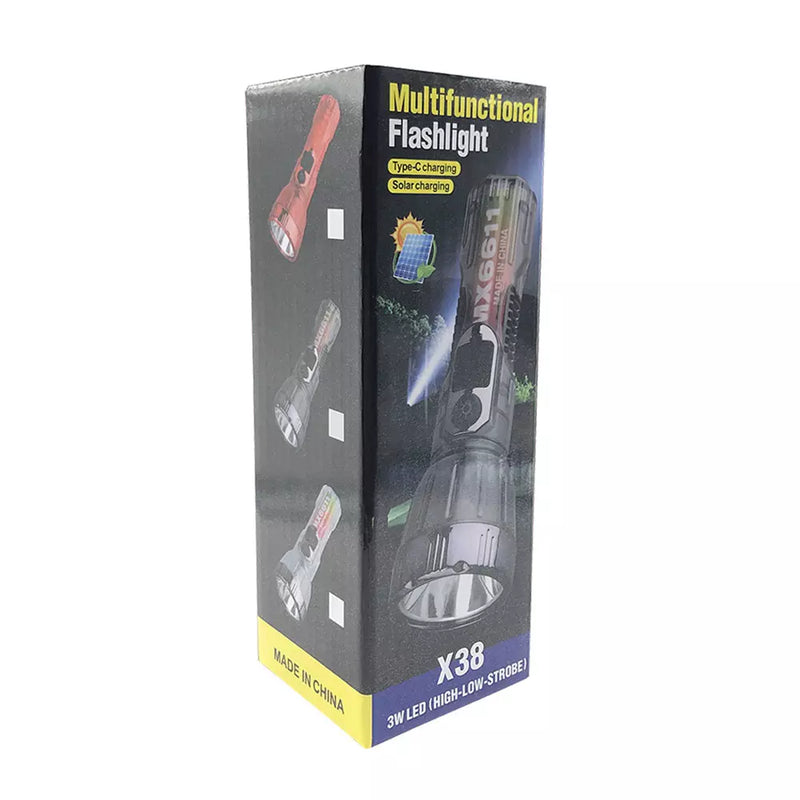 Mini Lanterna Multifuncional Com Energia Solar Tipo C e USB 38X, Modelo MAX-1708