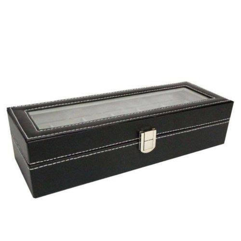 Caixa Estojo Porta 6 Relógios em Couro com Visor Organizador