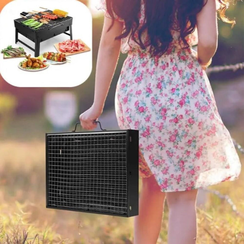 CHURRASQUEIRA PORTÁTIL MINI A CARVÃO COMPLETA GRELHA DOBRÁVEL MALETA CAMPING
