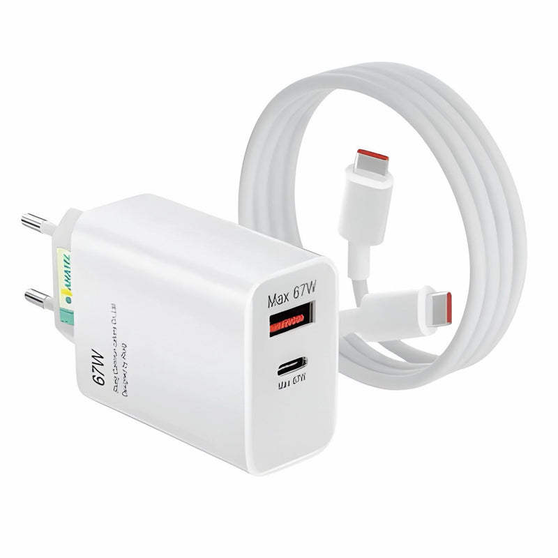 Carregador Completo 67W Turbo Entrada USB + USB-C Branco