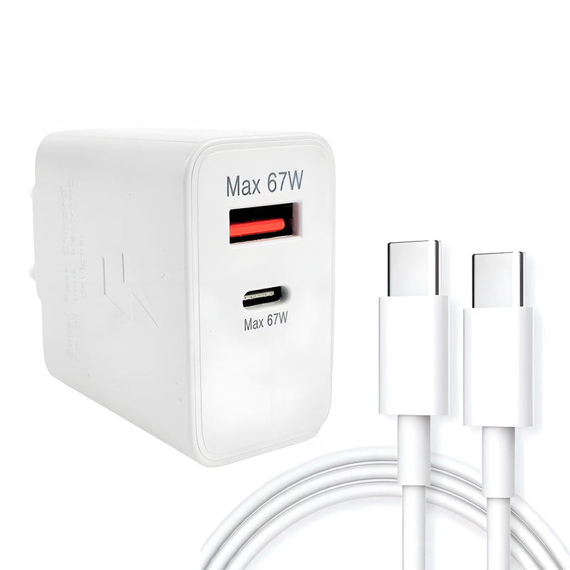 Carregador Completo 67W Turbo Entrada USB + USB-C Branco