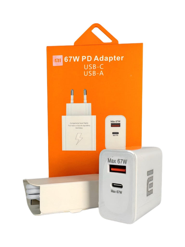 Carregador Completo 67W Turbo Entrada USB + USB-C Branco