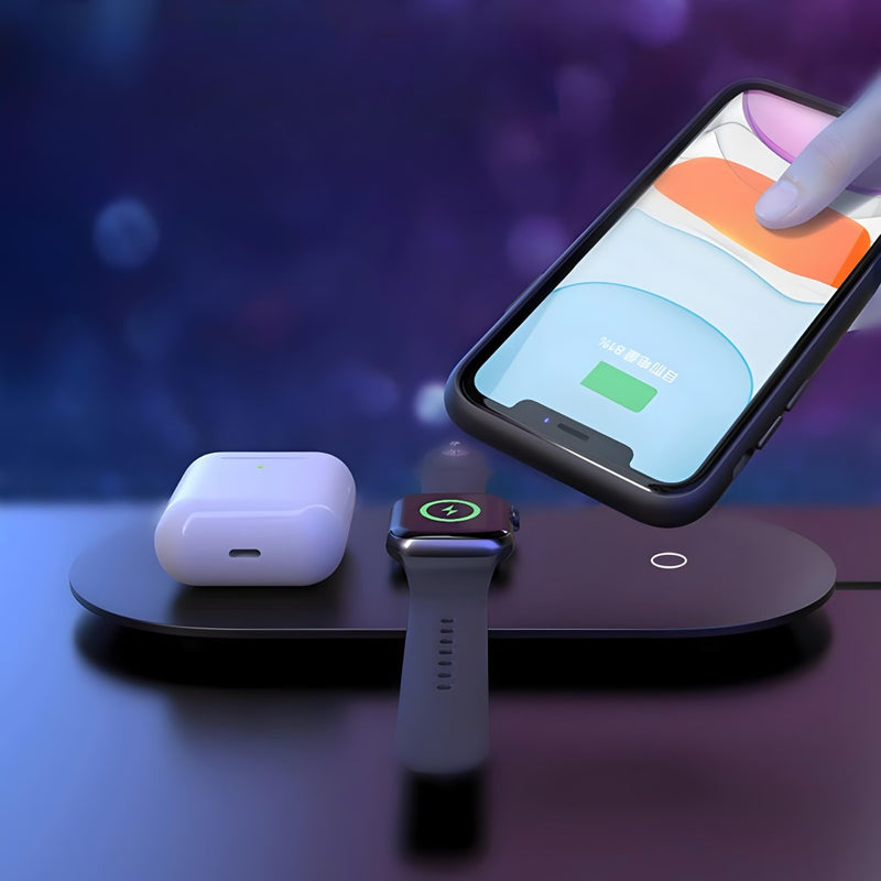 Estação Carregamento Sem Fio Wireless 3 Em 1 Hrebos
