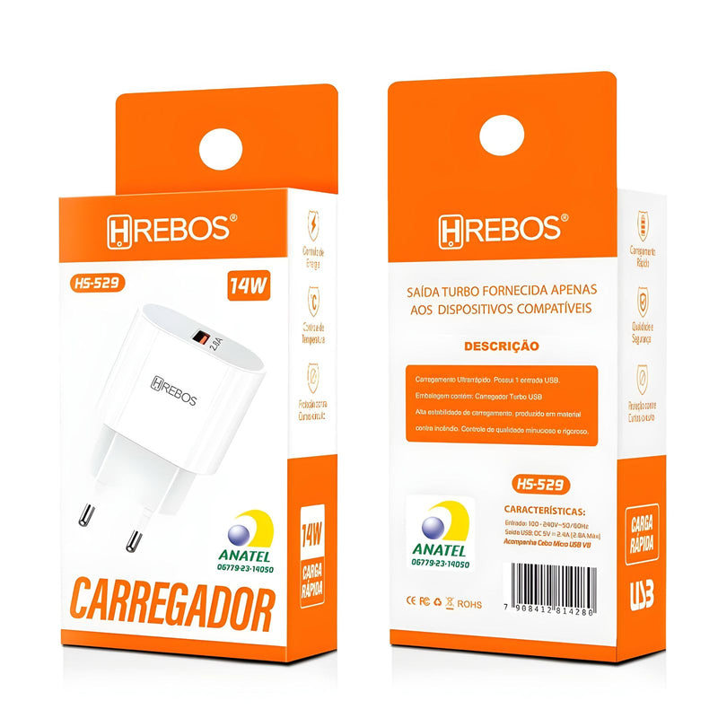 Fonte Carregador Turbo 14W USB Hrebos
