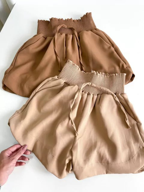 Short Feminino Alfaiataria Cós com Elástico Soltinho Isadora