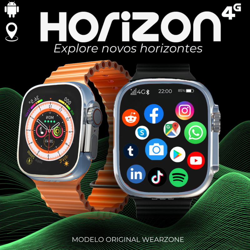 Smartwatch 4G Horizon  Wearzone Celular de Pulso 4G 2Gb de Ram e 16Gb de Armazenamento